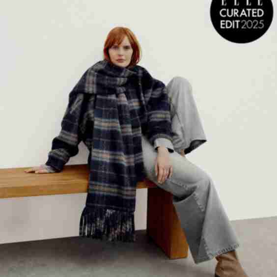 Check Short Scarf Coat L