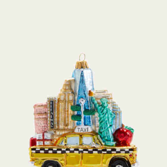Nyc Taxi With Buildings Christmas Ornament