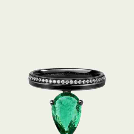 Linette 18K Black Gold Large Pear-Cut Emerald Ring