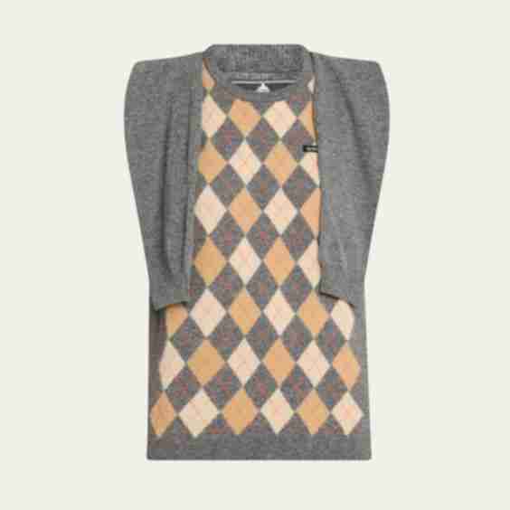 Argyle Knitted Draped Sleeve Sweater Vest