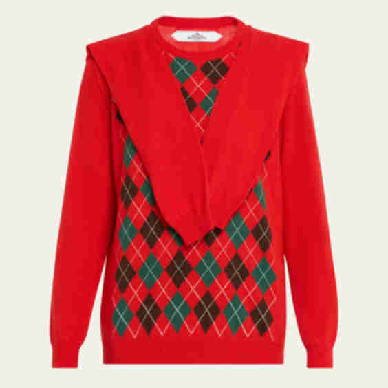 Double-Sleeve Argyle Crewneck Sweater