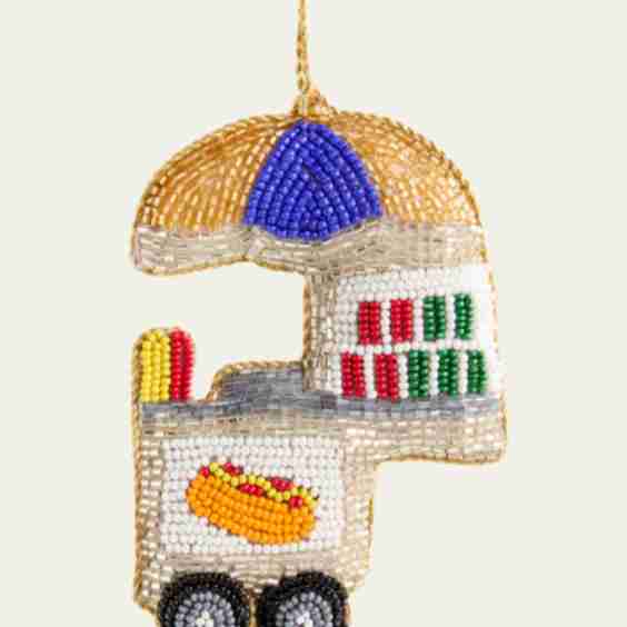 Beaded Hot Dog Cart Christmas Ornament