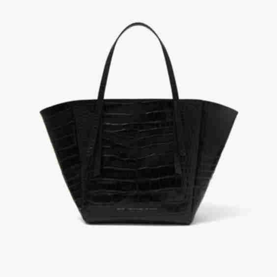 Tie Tote Bag Glossy Black Crocodile