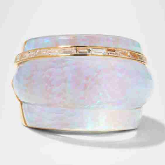 Statement Ring in White Opalescent with Clear Quartz