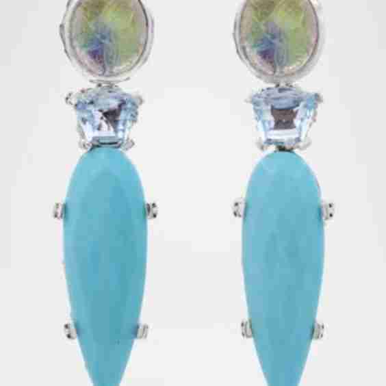 Quartz Abalone Topaz And Turquoise Earrings 