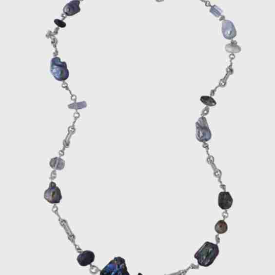 Terr Aquatic Necklace of Natural Various Sized Pearls Hand Worked with Sterling Silver Links