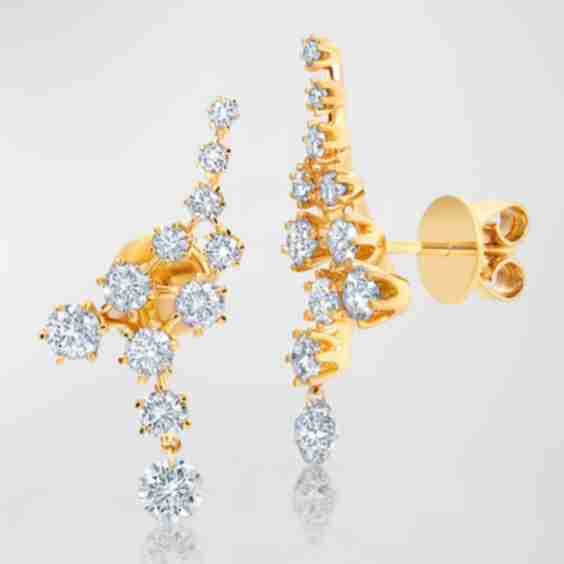 18K Yellow Gold Floating Diamond Ear Climbers