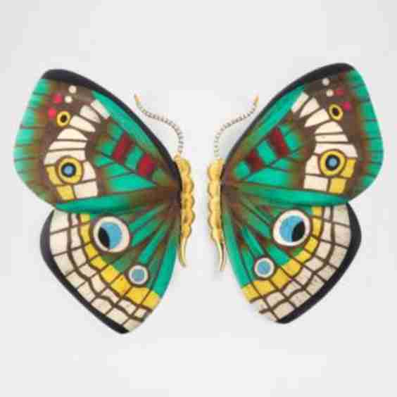 Butterfly Marquetry Earrings With Diamonds And Kyanite