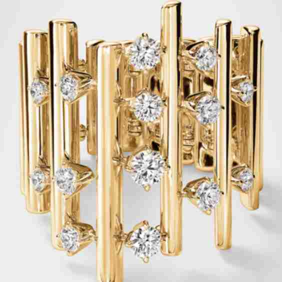 18K Yellow Gold Barre Multi-Row Diamond Ring
