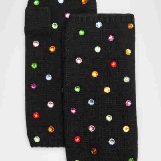 Rhinestone Cashmere Short Fingerless Gloves