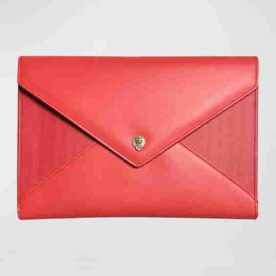 Textured Leather Envelope Clutch Bag