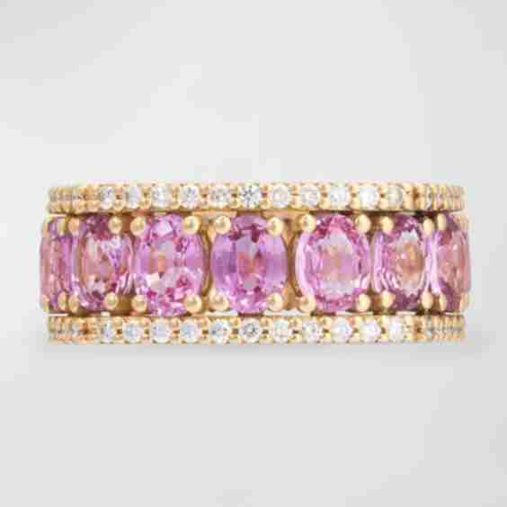 Procida 18 K Yellow Gold Ring With White Diamonds And Pink Sapphires