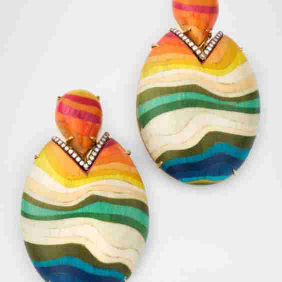 Rainbow Printed Marquetry Drop Earrings