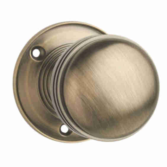Ringed Mortice Door Knob Pair Antique Brass 64 Mm