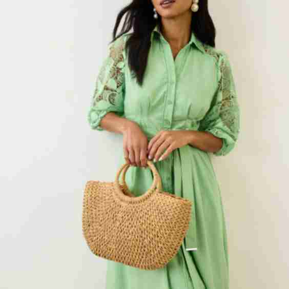 Cotton Lace Belted Shirt Dress
