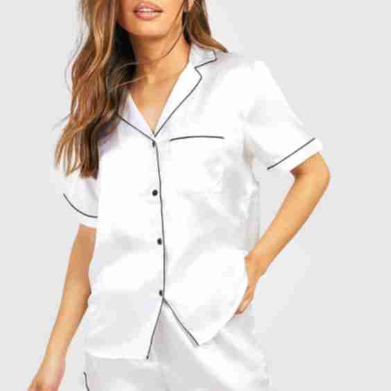 Bridal Satin Embroidered Short Sleeve Shirt and Shorts Pyjama Set