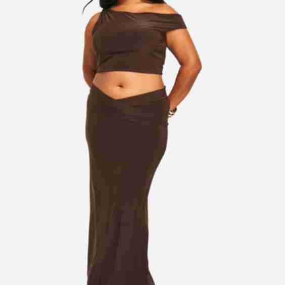 Plus Double Slinky Dropped Shoulder Top V Waistband Maxi Skirt Co Ord