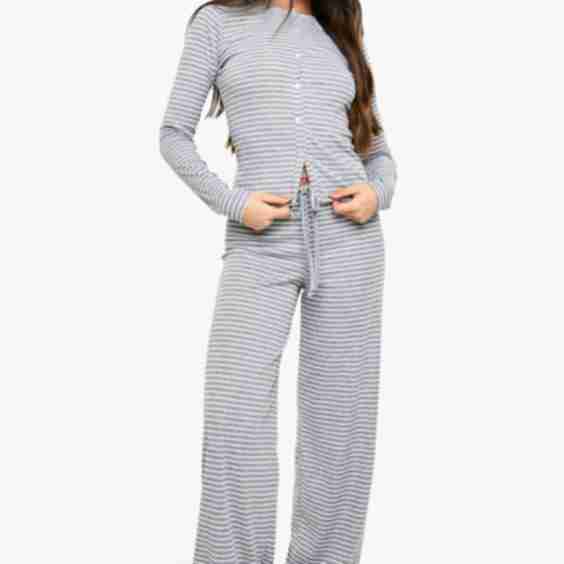 Stripe Minimal Waistband Straight Leg Trouser