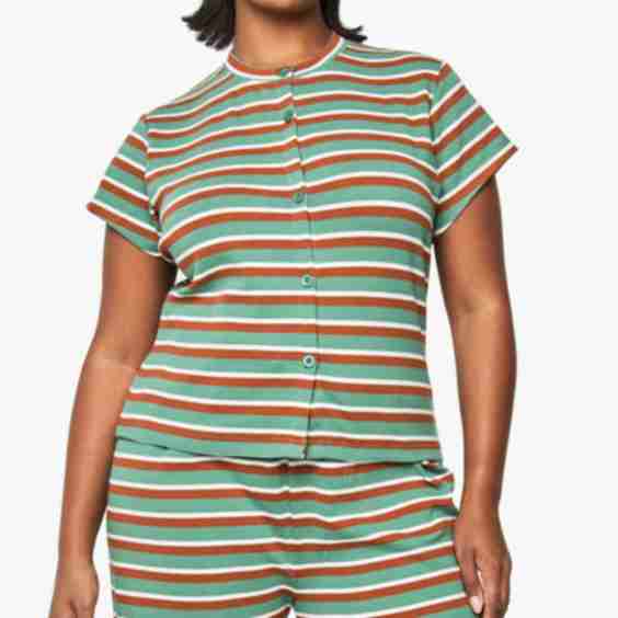 Plus Stripe Button Down Top