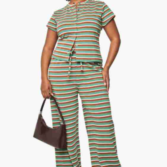 Plus Stripe Wide Leg Trousers