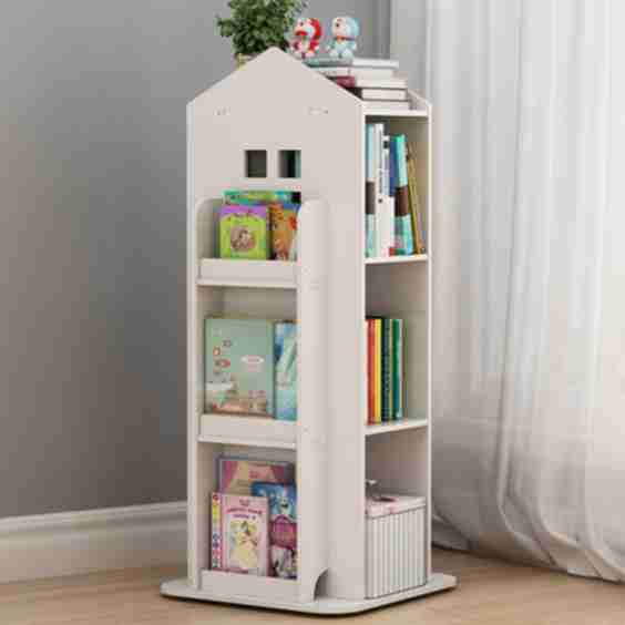 House Frame Rotating Bookshelf Storage Rack