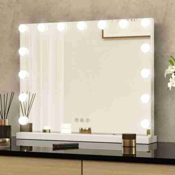 Large Hollywood Vanity Mirror with 15 Lights and USB Charging Port, Tabletop or Wall Mounted