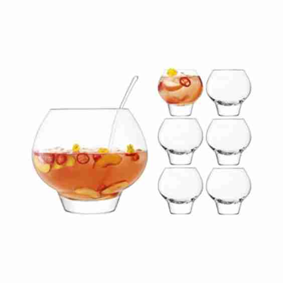 Rum Punch Bowl Set with Ladle and Six Handmade Balloon Glasses