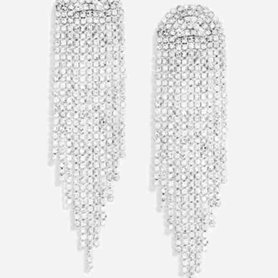 Silver Crystal Tassel Statement Drop Earrings