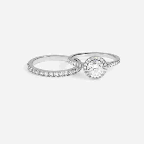 Rhodium Plated Halo Engagement Ring Set