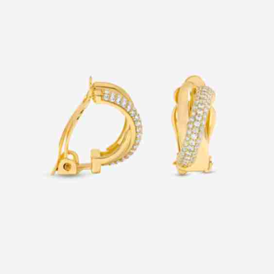 Pave And Polished Hoop Clip Earrings