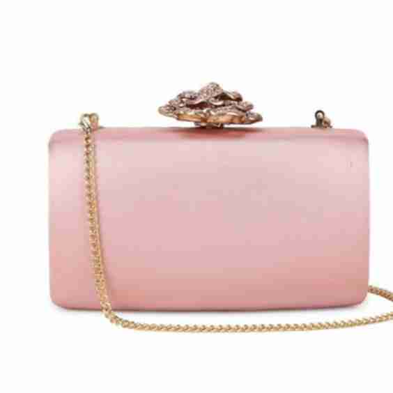Satin Clutch Bag With Rose Jewel