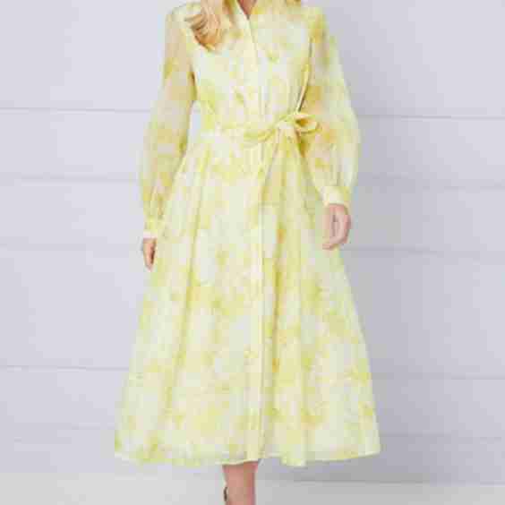Petite Floral Organza Shirt Midi Dress