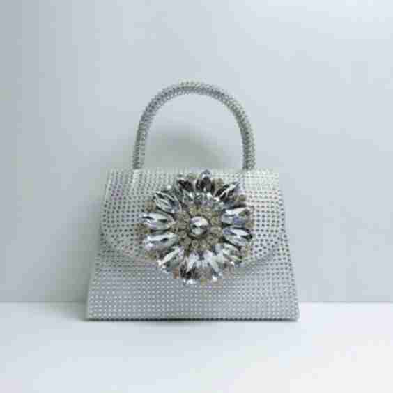 Crystal Flower Bloom Top Handle Evening Bag