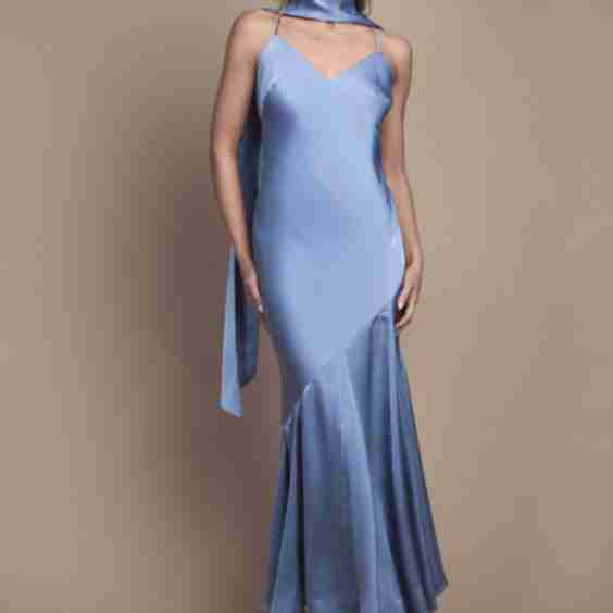 Satin Scarf Detail Strappy Maxi Bridesmaid Dress