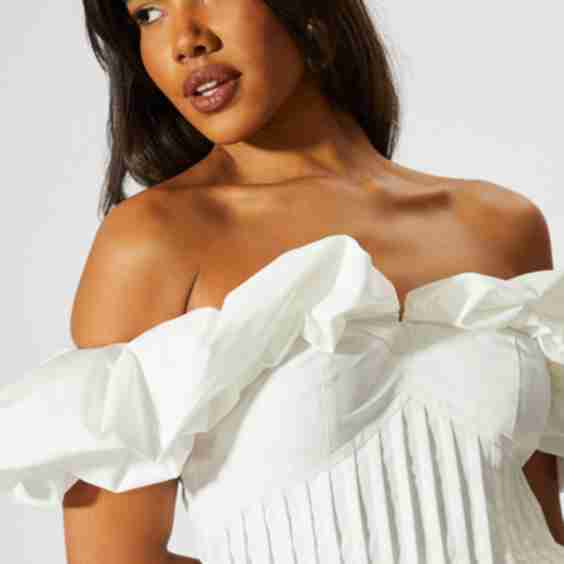 Ruffle Bardot Cinched Waist Top