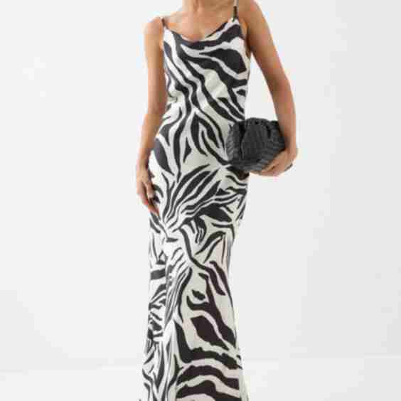 Zebra Printed Satin Bias Maxi Dress