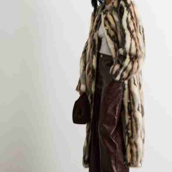 Premium Zig Zag Longline Faux Fur Coat