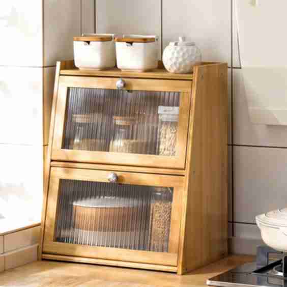Bamboo Bread Storage Cabinet Bread Bin For Kitchen Counter