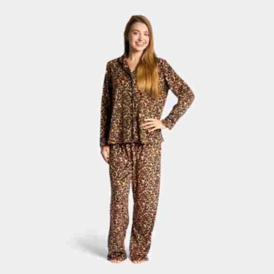 Leopard Button Through Winter Pyjama Set Loungewear