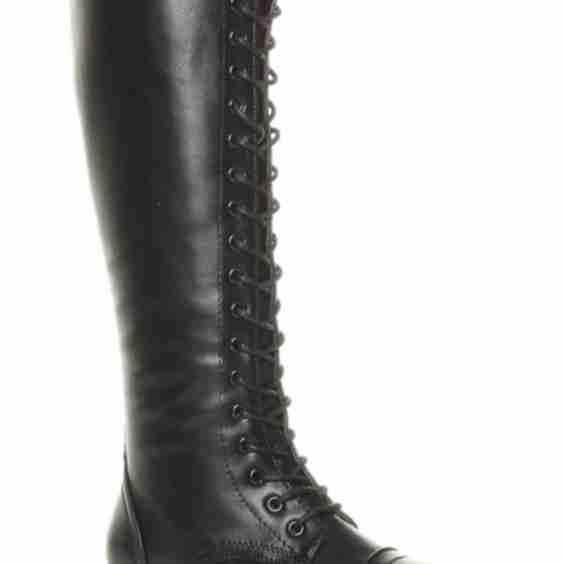 Low Heel Lace up Calf Zip Faux Leather Biker Boots