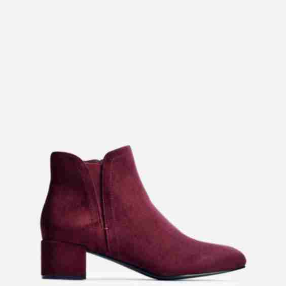 Manor Burgundy Faux Suede Block Heeled Ankle Boot