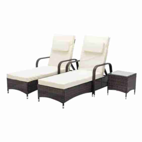 Rattan Sun lounger Duo and Table Set Venice