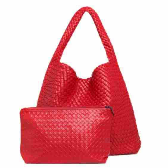 Chic Weave Tote Handbag with Matching Clutch