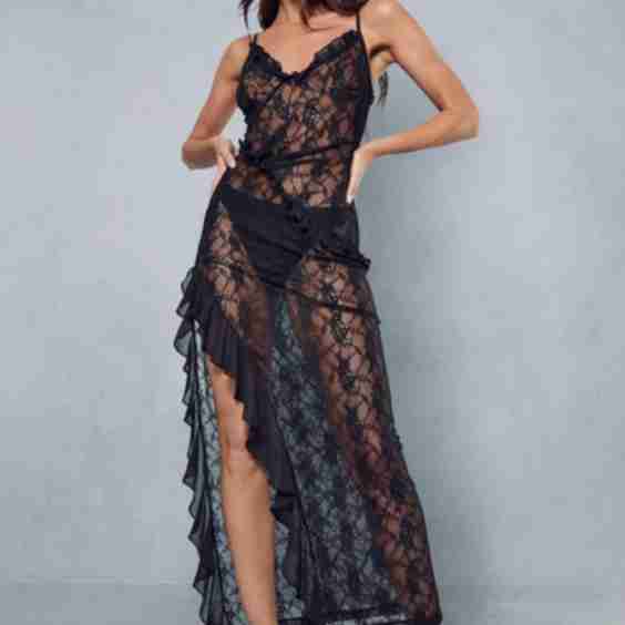 Lace Frill Detail Strappy Maxi Dress