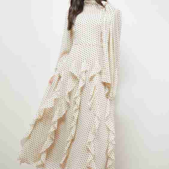 Printed Frill Detail Tie Neck Midaxi Dress