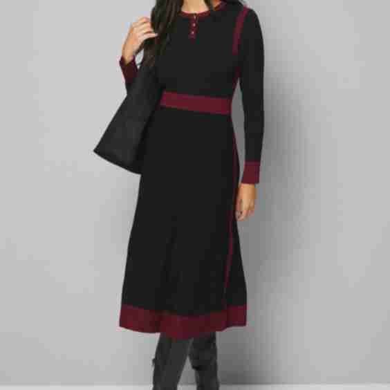 Fit And Flare Button Neck Knitted Dress