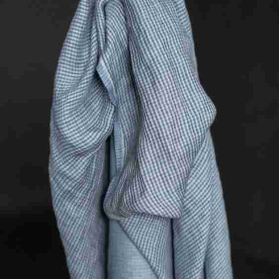 Mid West Sky European Laundered Linen Check Fabric