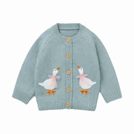 Goose Embroidery Cardigan & Hat Set