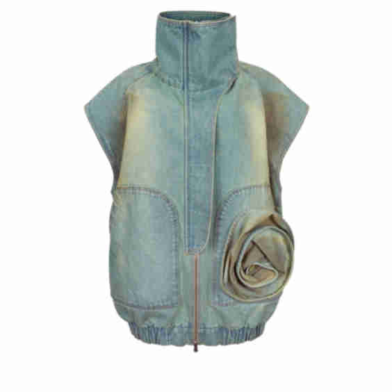 Oversized Denim High-Neck Vest