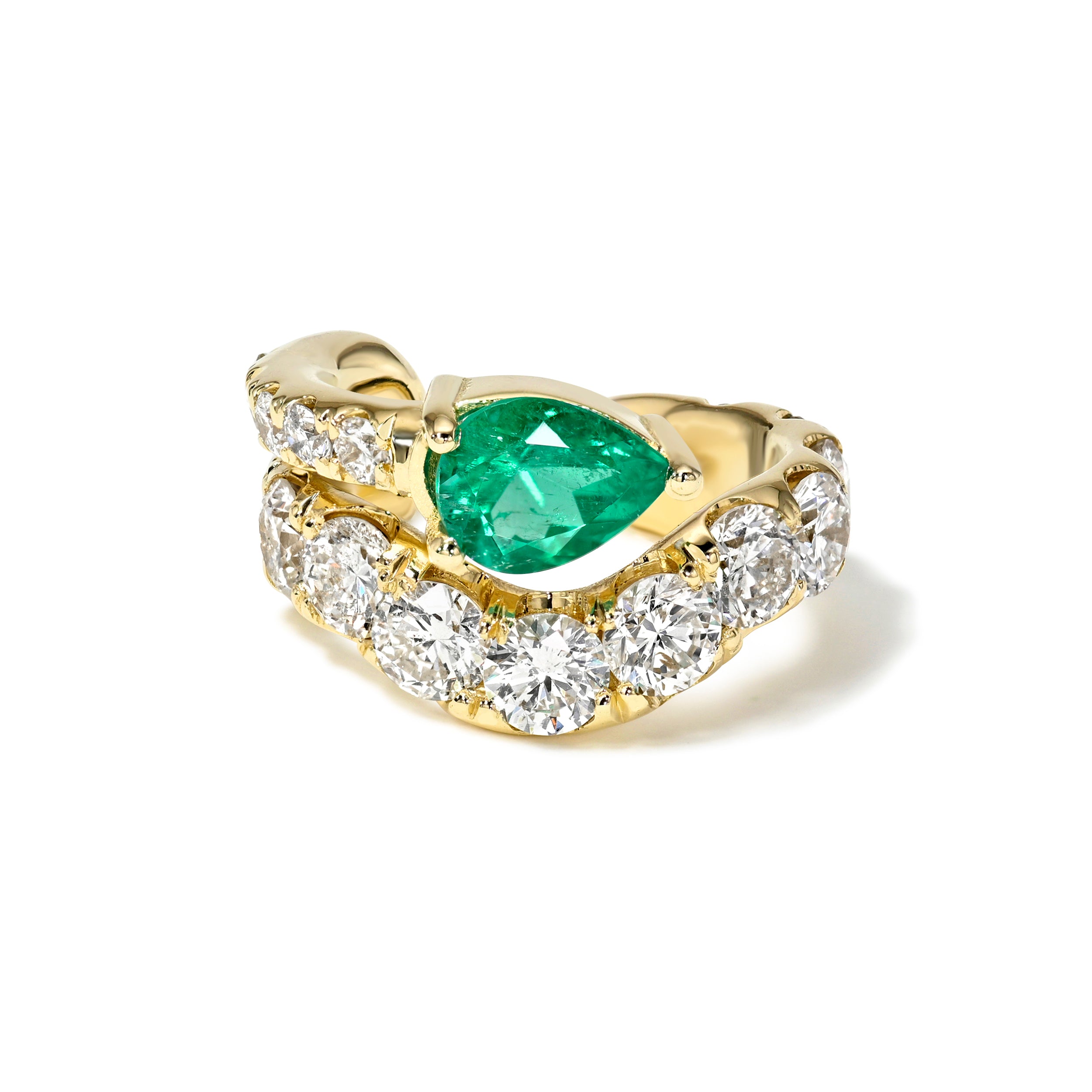 Wavy Earcuff With Emerald Pear